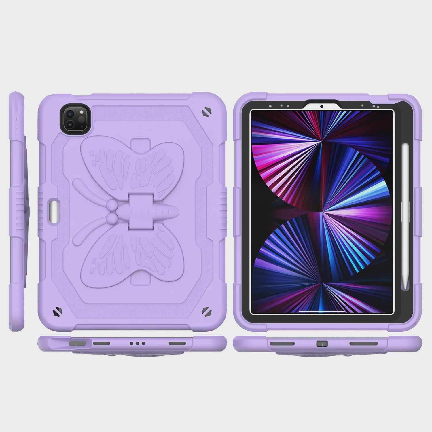 Butterfly Kickstand 3in1 Tough Hybrid Case Cover with Shoulder Strap For Samsung A9 Plus 11 inch - Light Purple