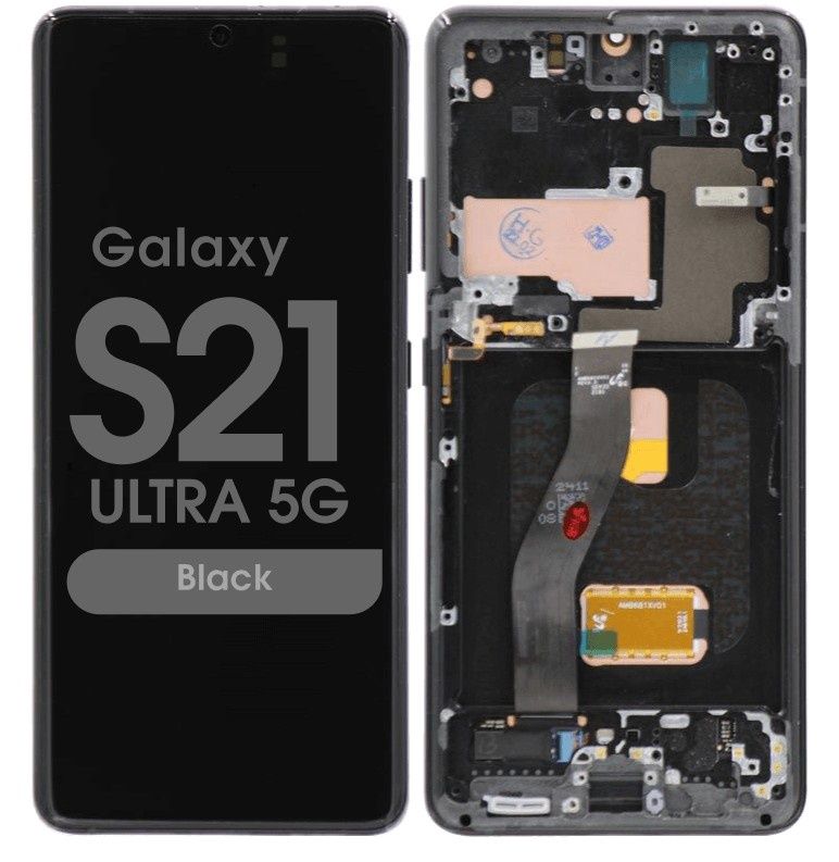 Aftermarket - Soft OLED Screen and Digitizer Assembly w/ Frame for Samsung Galaxy S21 Ultra 5G (Must Transfer Antenna for Verizon) (G998) (Black)