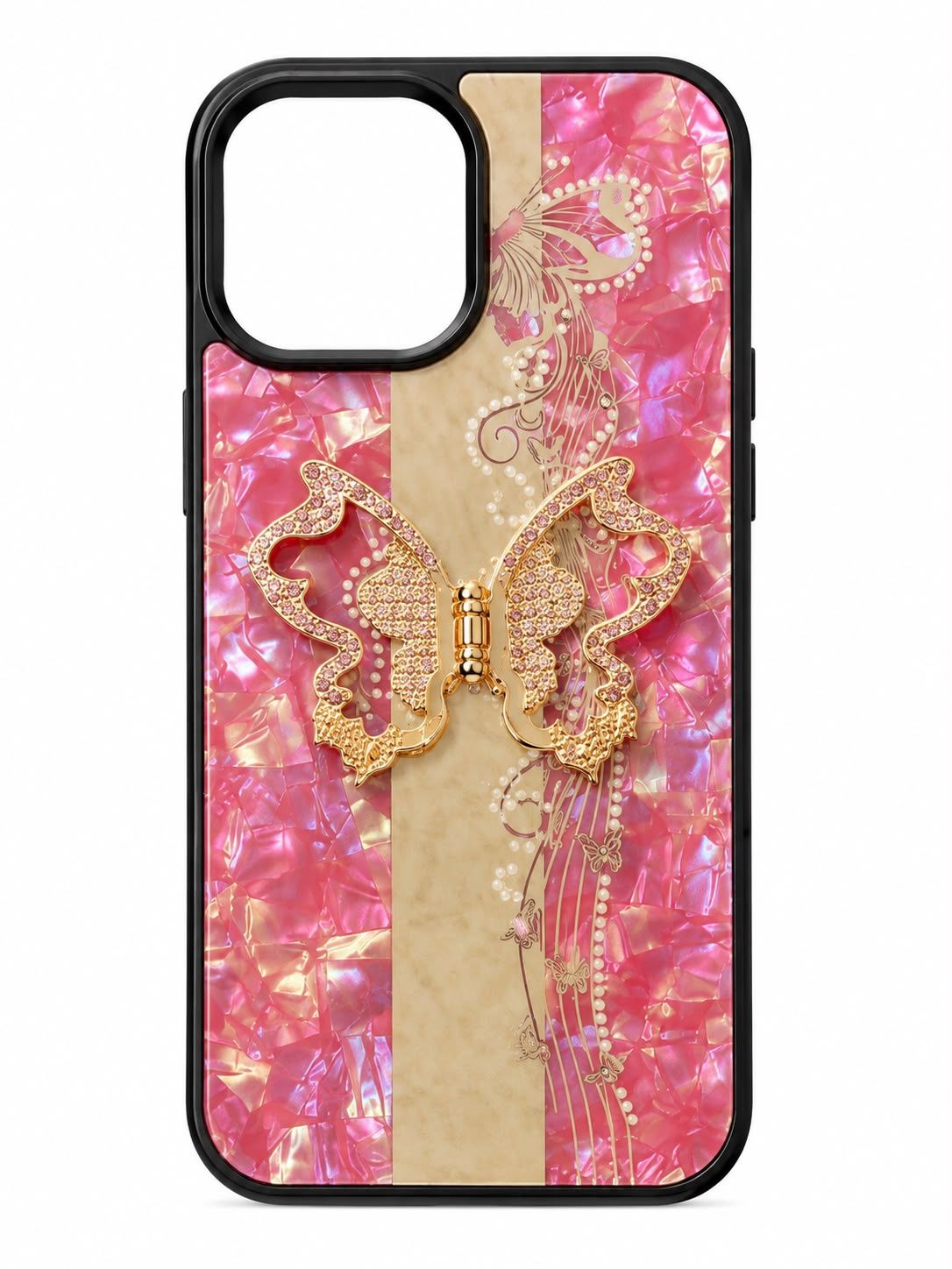 SPLENDID Diamond Glitter Ornaments Engraving Case Cover For iPhone 13 Pro Max- Enchanted Butterfly Red