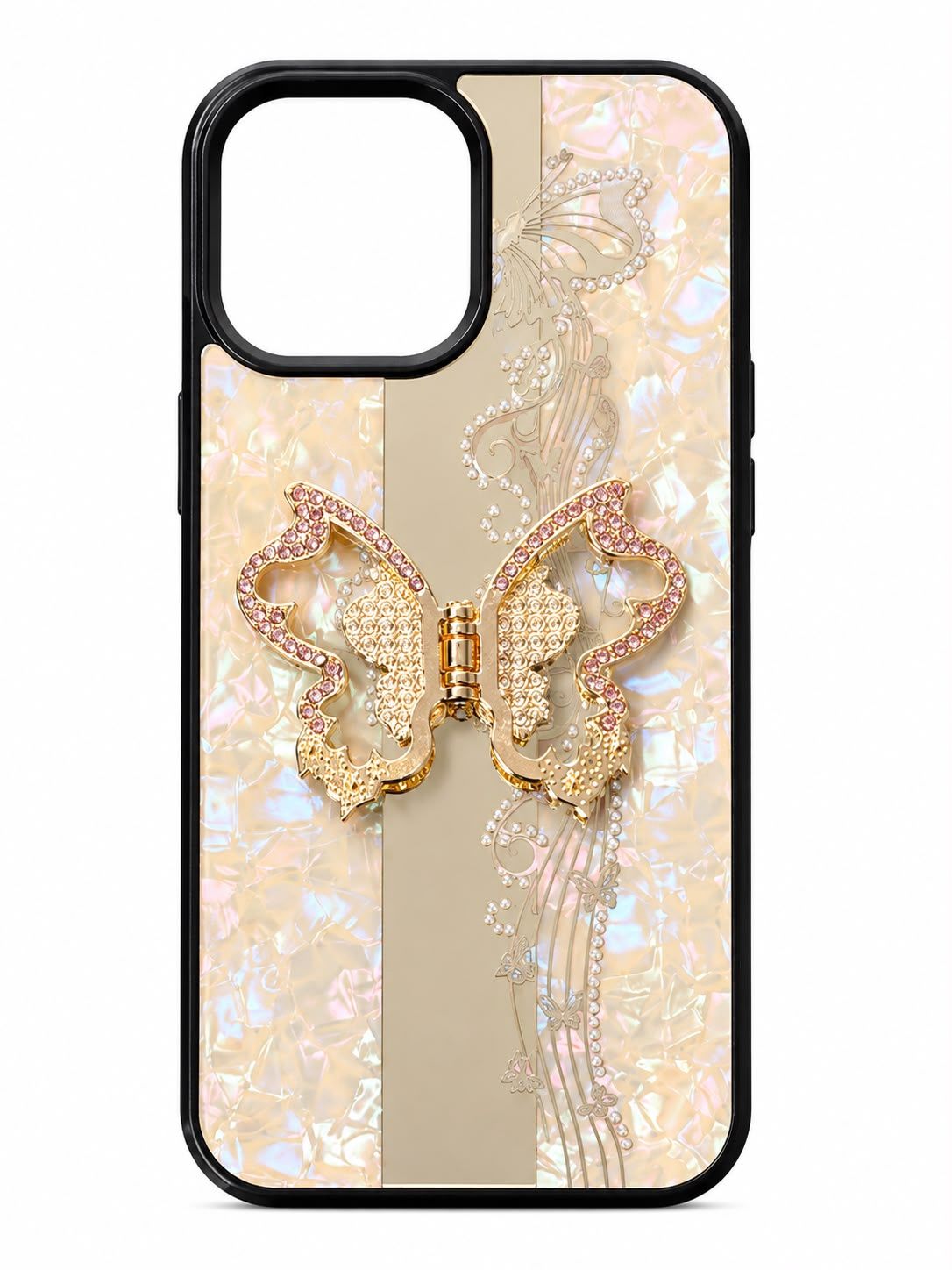 SPLENDID Diamond Glitter Ornaments Engraving Case Cover For iPhone 13 Pro Max- Enchanted Butterfly Gold