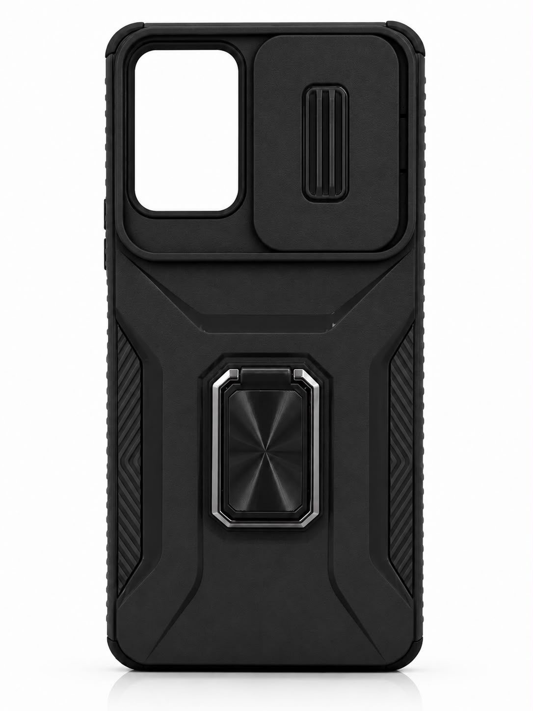Complete Magnetic Metal Ring Stand Camera Protection Hybrid Case for Motorola Moto G Stylus 5G 2024 - Black