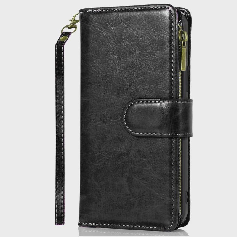 Luxury Wallet Card ID Zipper Money Holder Case Cover For Samsung s25 Plus/s24 Plus- Black
