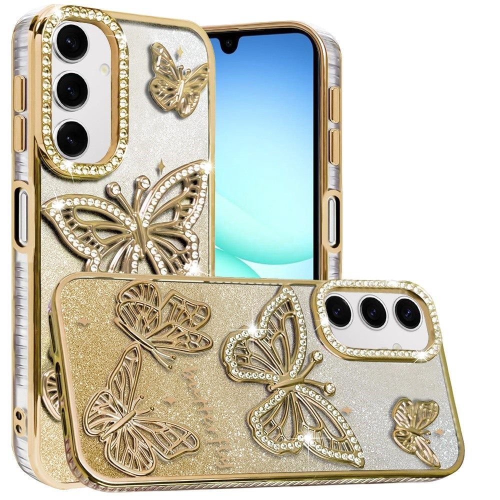 For Samsung A17 5G Butterfly Freedom Shimmer Glitter Thick TPU Case Cover - Gold