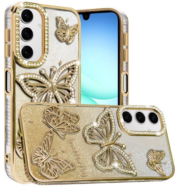 For Samsung A17 5G Butterfly Freedom Shimmer Glitter Thick TPU Case Cover - Gold