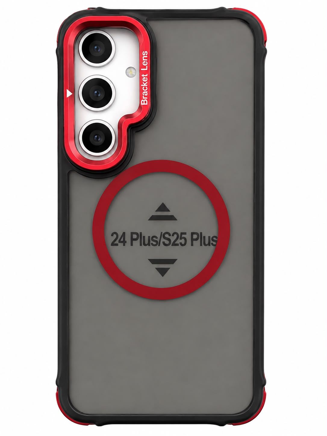 For Samsung s25 Plus/s24 Plus ShatterProof HQ Metal Camera Ring [Magnetic Circle] with Colorful Edged Bar Case - Red