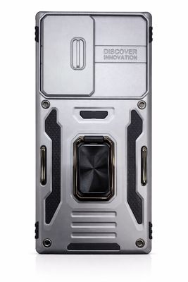 For Samsung S23 Ultra Utter Tough Metal Ring Movable Camera Window Hybrid Case Cover - Gray