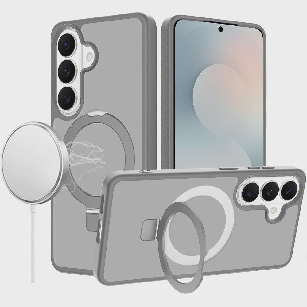 Magnetic Matching Ring Stand Full Rotation Matte Hybrid for Samsung s25 FE - Grey