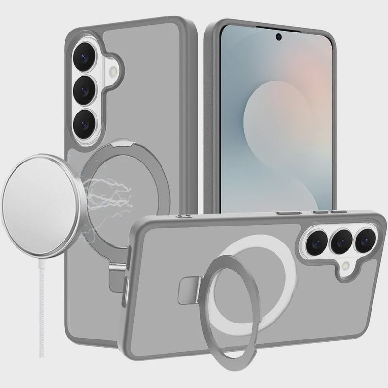 Magnetic Matching Ring Stand Full Rotation Matte Hybrid for Samsung s25 FE - Grey