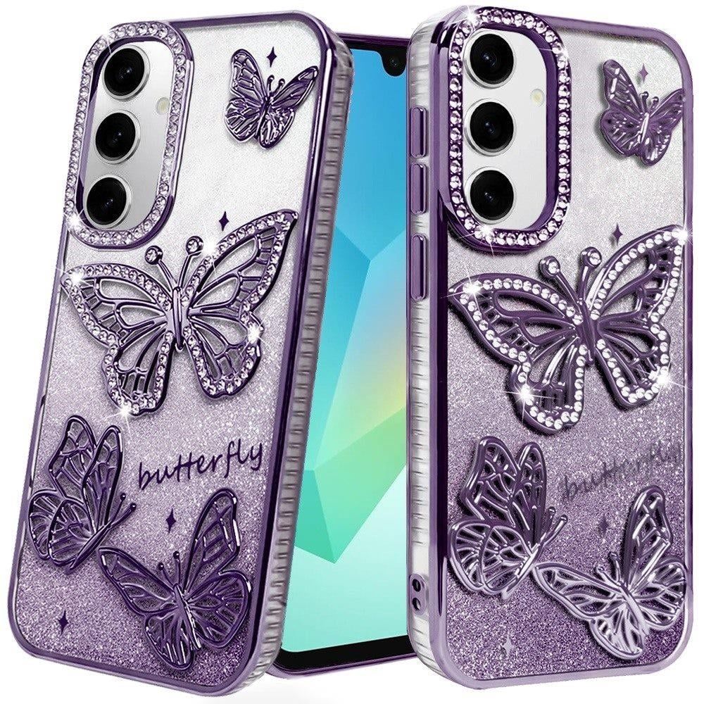 For Samsung A16 5G Butterfly Freedom Shimmer Glitter Thick TPU Case Cover - Purple
