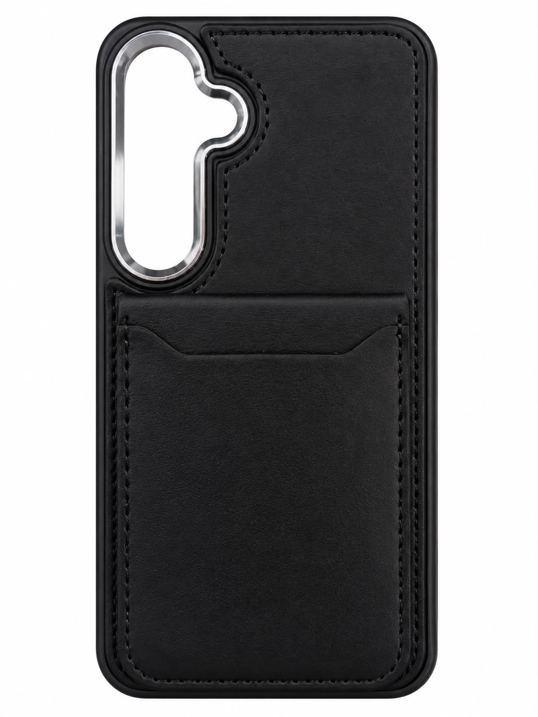For Samsung s25 Plus/s24 Plus Card Holder with Mirror Inside PU Leather Hybrid Case - Black