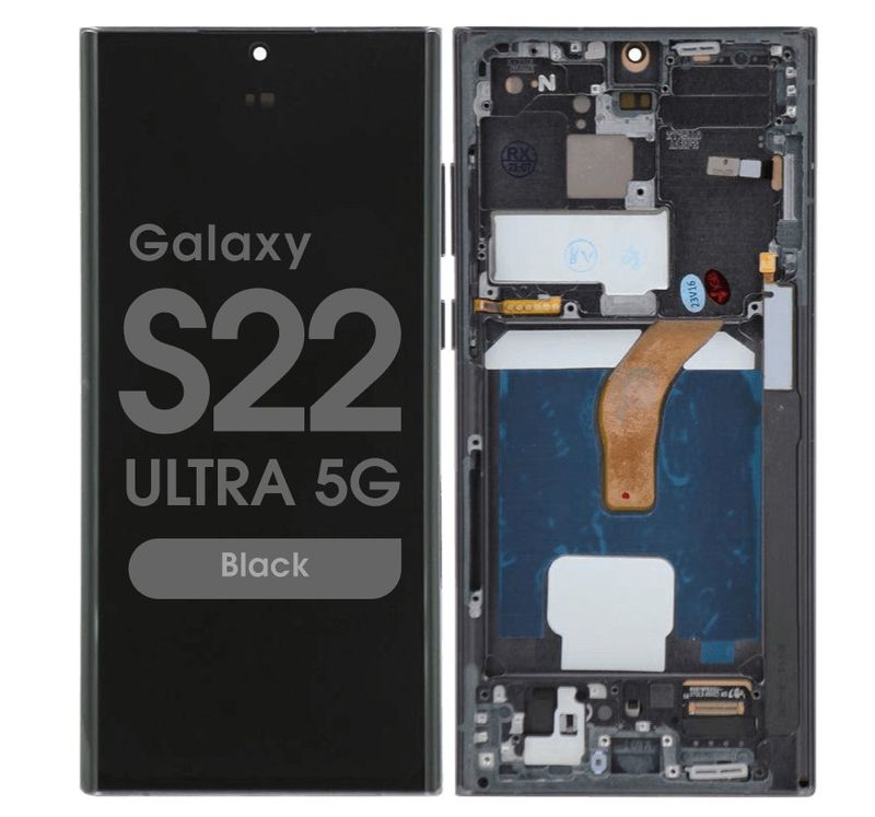 SAMSUNG GALAXY S22 ULTRA 5G (S908) SOFT OLED SCREEN AND DIGITIZER ASSEMBLY W/ FRAME (BLACK)