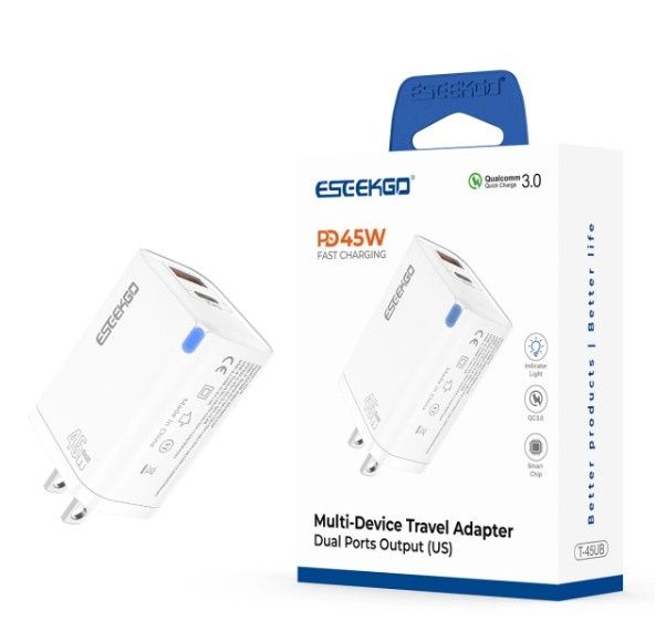 ESEEKGO T-45UB QC3.0 GaN PD45W Dual Ports Travel Charger