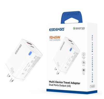 ESEEKGO T-45UB QC3.0 GaN PD45W Dual Ports Travel Charger