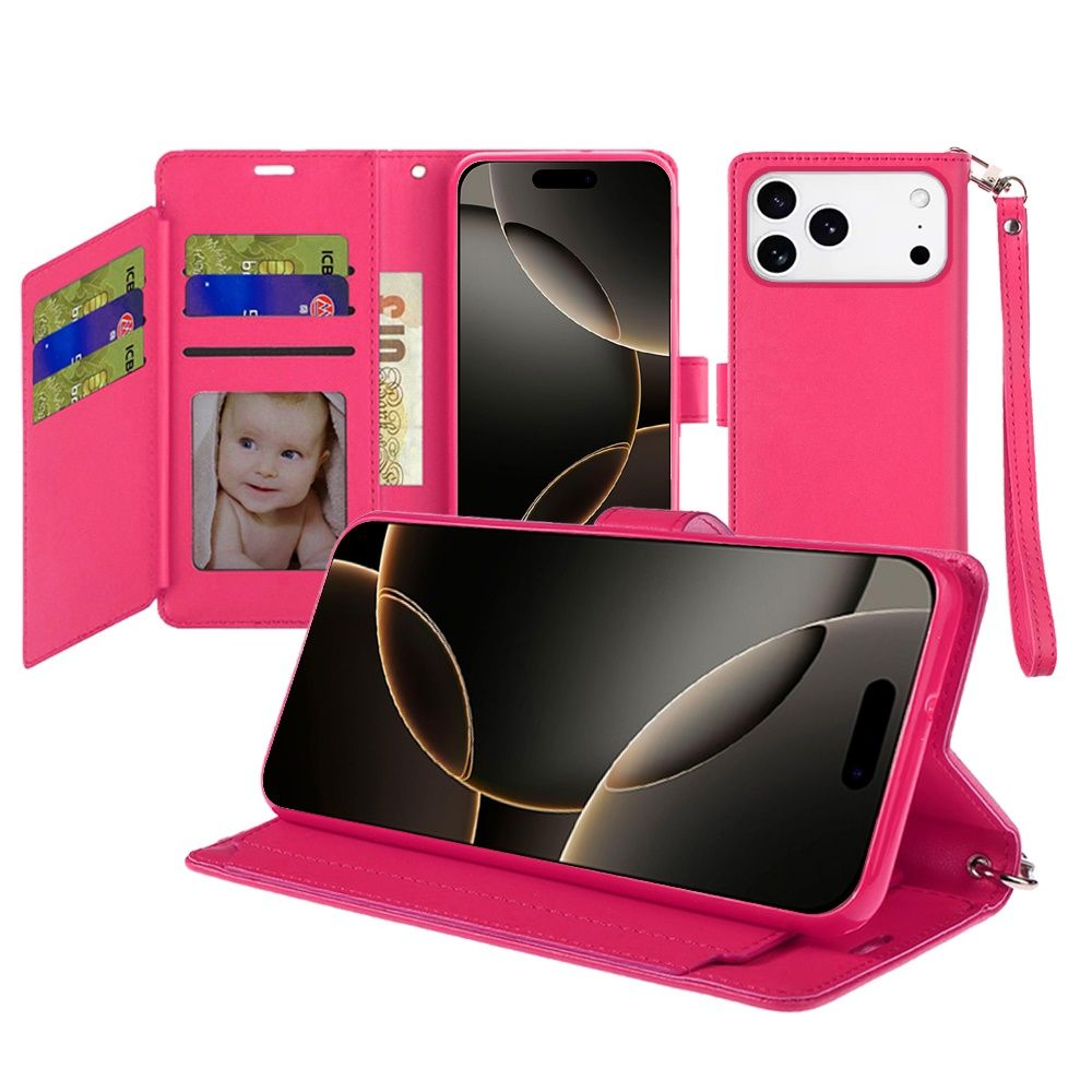 Wallet ID Card Holder Case Cover iPhone 17 Pro Max - Hot Pink