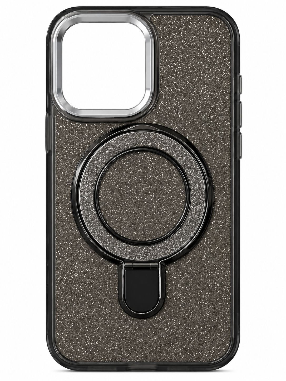 Transparent Glitter Rotaional Magnetic Ring Stand HQ Hybrid for Iphone 14 Pro Max - Black