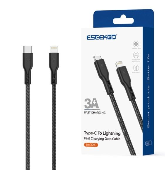 ESEEKGO G-3CL Type-C To Lightning 27W Nylon Braided 3M Data Cable
