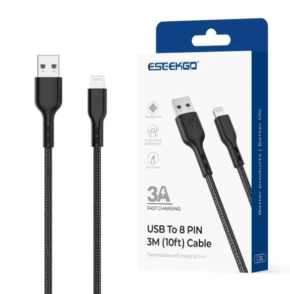 ESEEKGO G-3BL Nylon Braided USB To Lightning 3M Data Cable