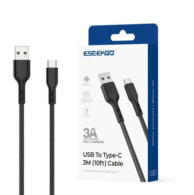 ESEEKGO G-3BC Nylon Braided USB To Type-C 3M Data Cable