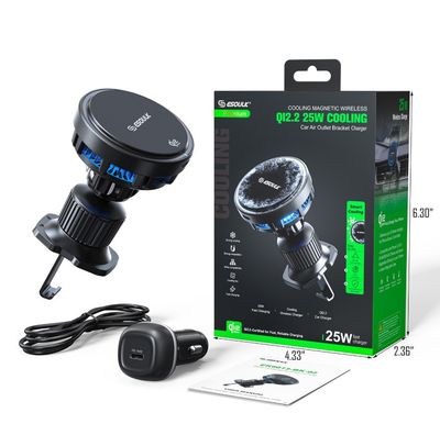EK6013-BK-02:Esoulk Cooling Magnetic Wireless Car Charger 25W