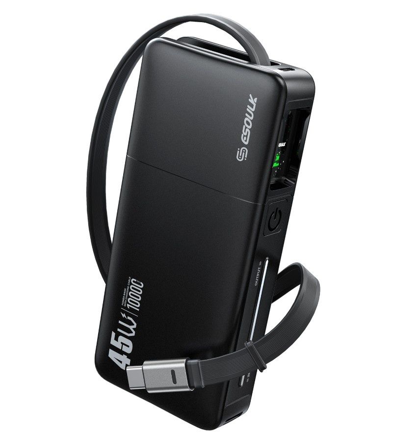 10000mAh PD 45W Built-in Retractable Cable Power Bank