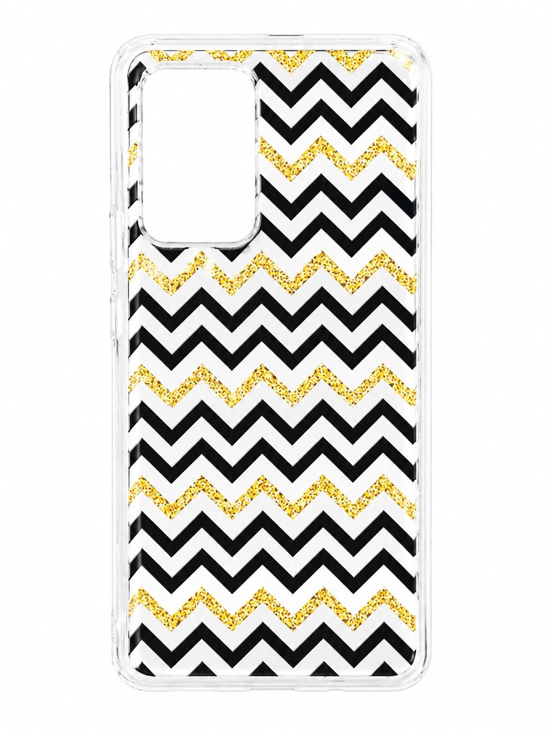 Design Transparent Bumper Hybrid Case Cover Samsung A52 5g- Black Gold ZigZag