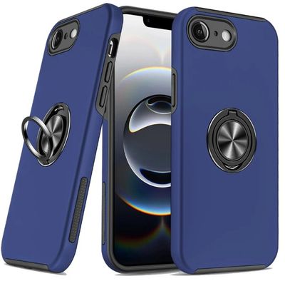For iPhone 17E / 16E / SE4 CHIEF Oil Painted Magnetic Ring Stand Hybrid Case Cover - Dark Blue