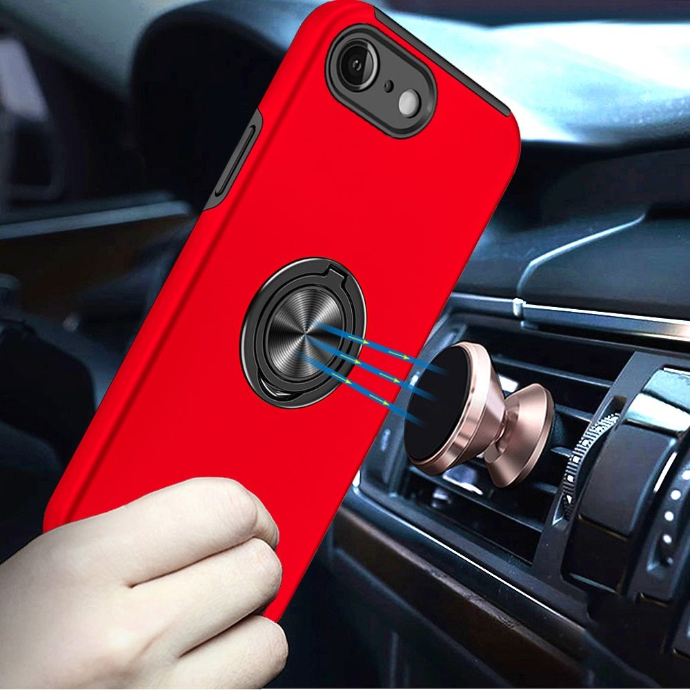 For iPhone 17E / 16E / SE4 CHIEF Oil Painted Magnetic Ring Stand Hybrid Case Cover - Red
