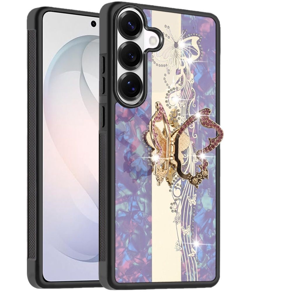 For Samsung s26 Ultra SPLENDID Diamond Glitter Ornaments Engraving Case Cover - Enchanted Butterfly Purple