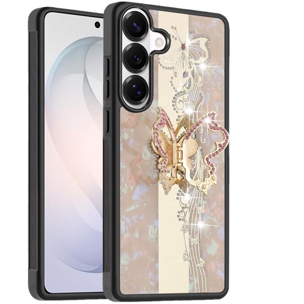 For Samsung s26 Plus SPLENDID Diamond Glitter Ornaments Engraving Case Cover - Enchanted Butterfly Gold