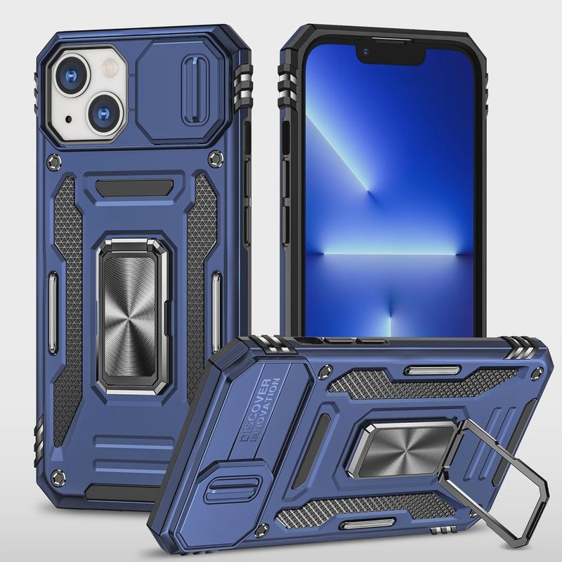 Utter Tough Metal Ring Movable Camera Window Hybrid Case Cover for Samsung s26 Plus - Navy blue