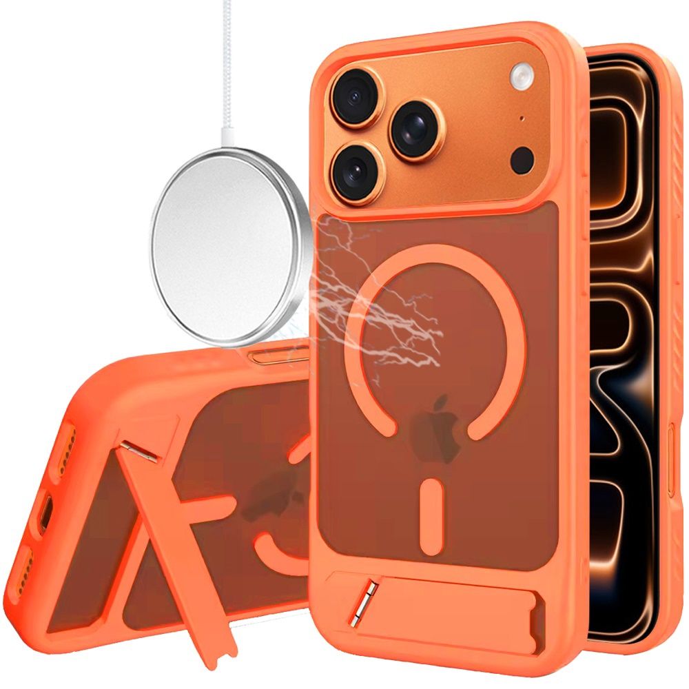 Matte Magnetic Hybrid with Metal Kickstand Case For iPhone 17 Pro Max- Cosmic Orange