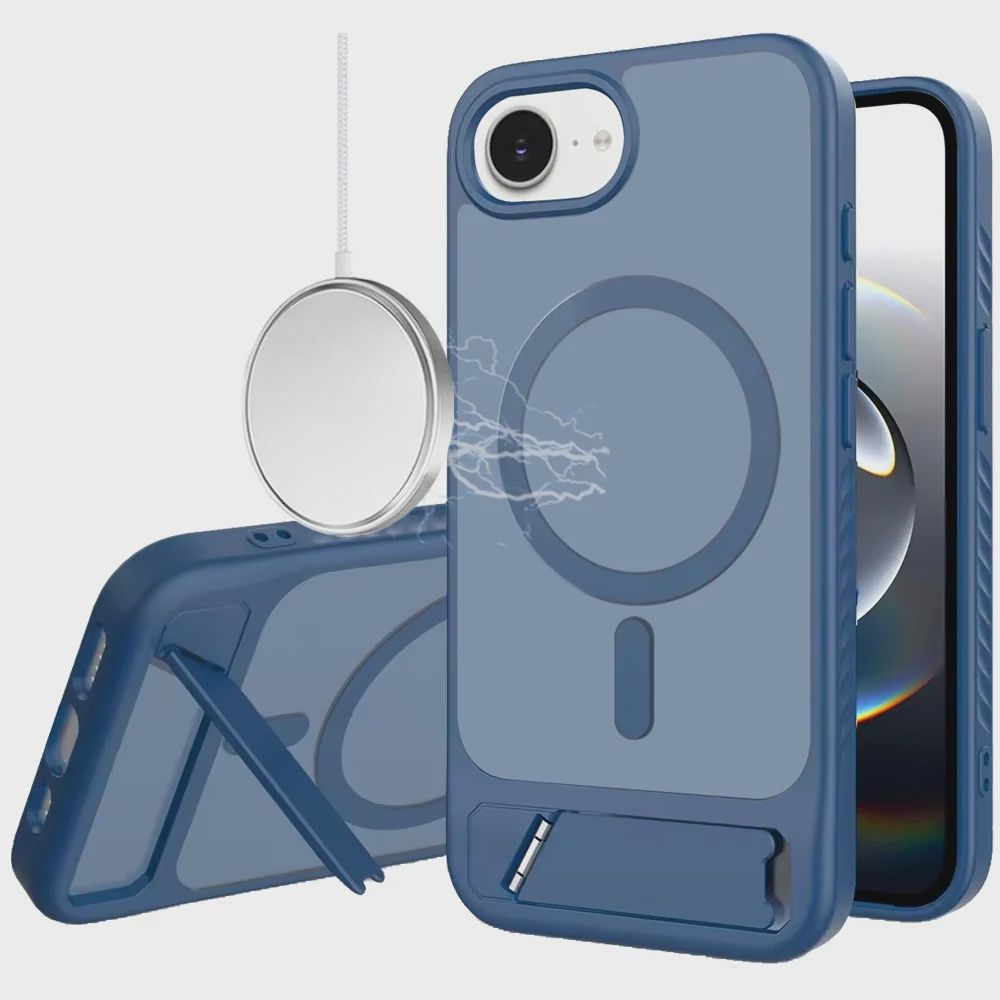 IPhone 17E / 16E / SE4 Matte Magnetic Hybrid with Metal Kickstand Case - Royal blue