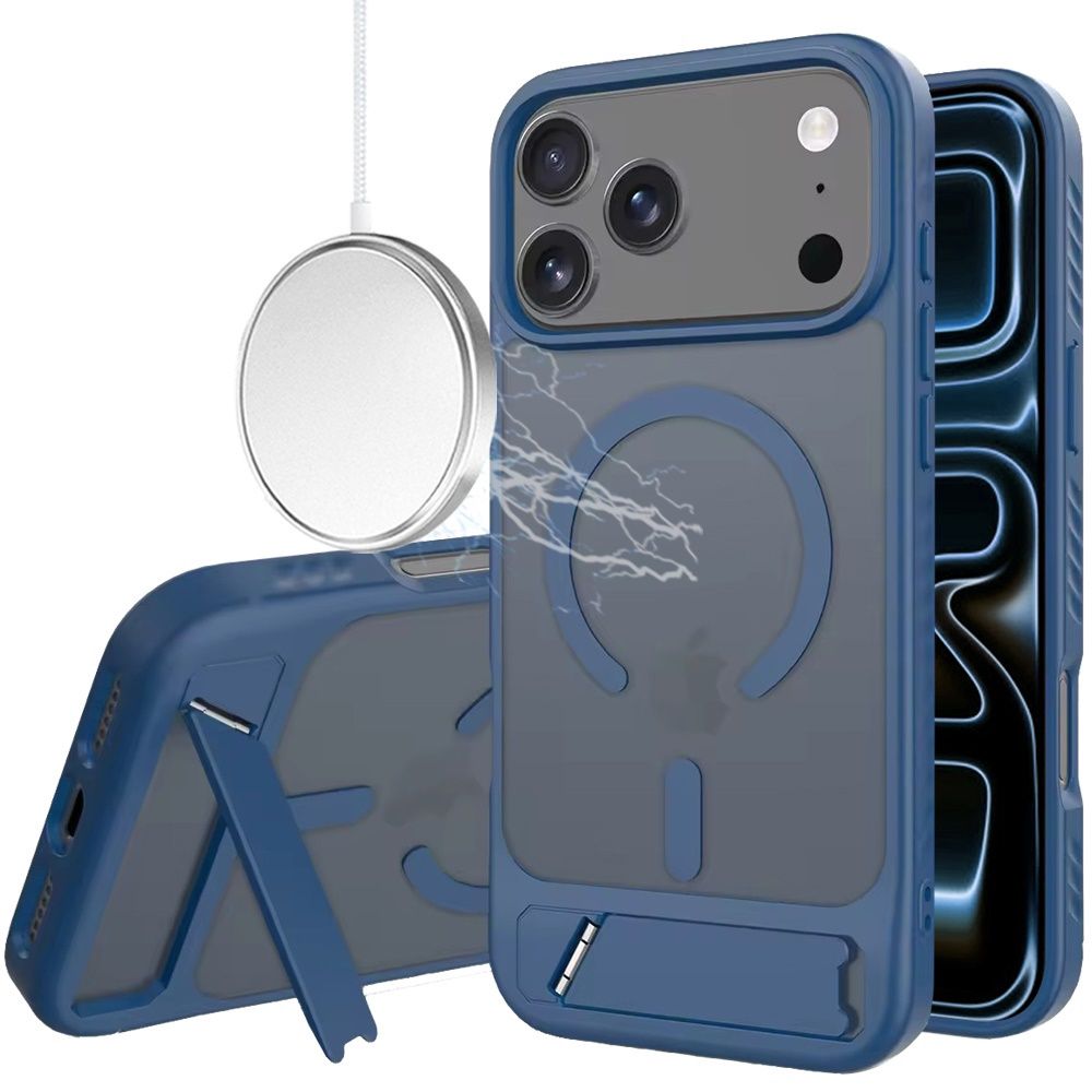 Matte Magnetic Hybrid with Metal Kickstand Case For iPhone 17 Pro Max - Royal blue