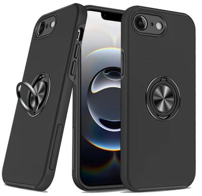 For iPhone 17E / 16E / SE4 CHIEF Oil Painted Magnetic Ring Stand Hybrid Case Cover - Black