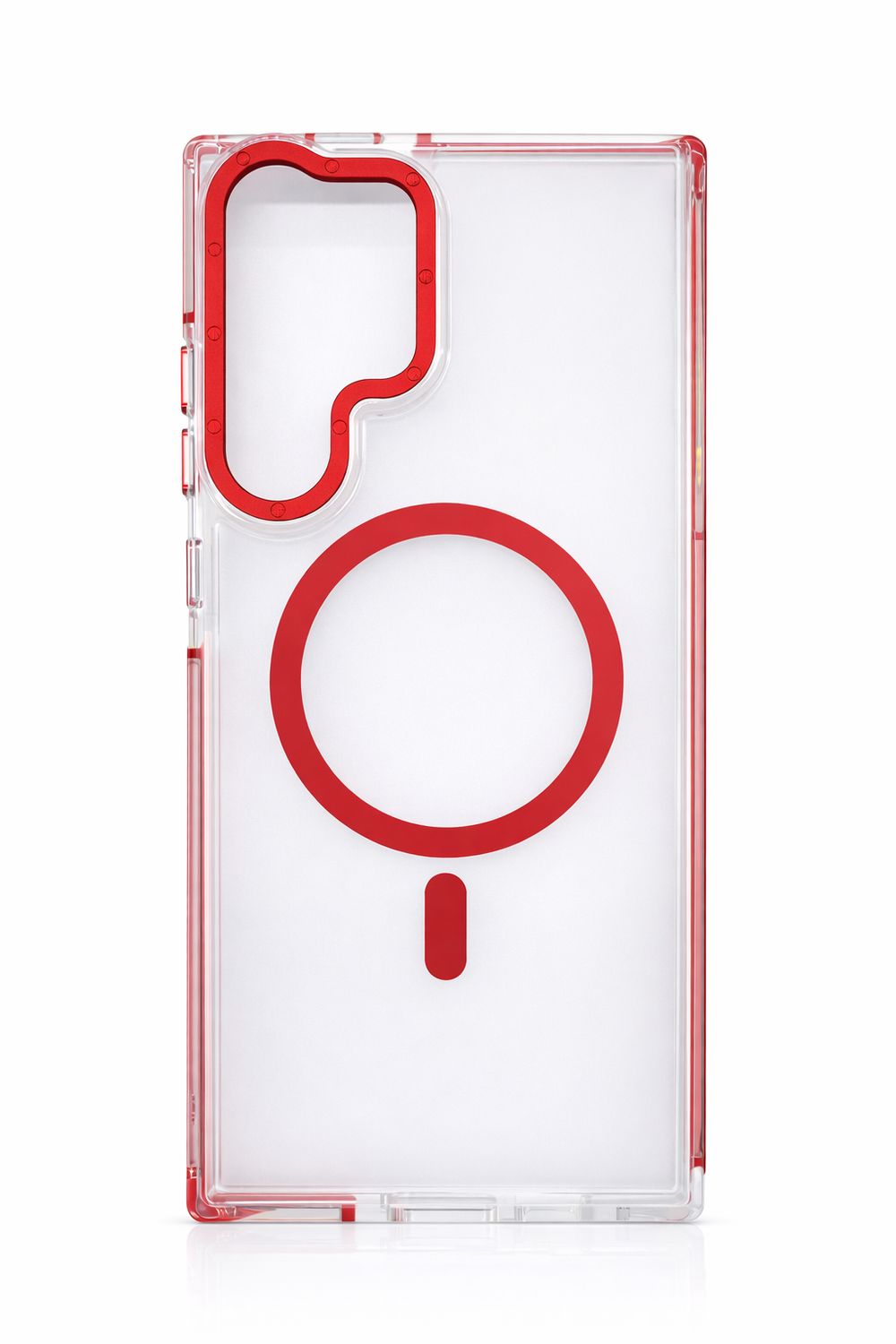 For Samsung S23 Ultra Matching Color Frame Strong Magnetic Ring Circle Transparent HQ Thick Hybrid - Red