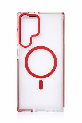 For Samsung S23 Ultra Matching Color Frame Strong Magnetic Ring Circle Transparent HQ Thick Hybrid - Red