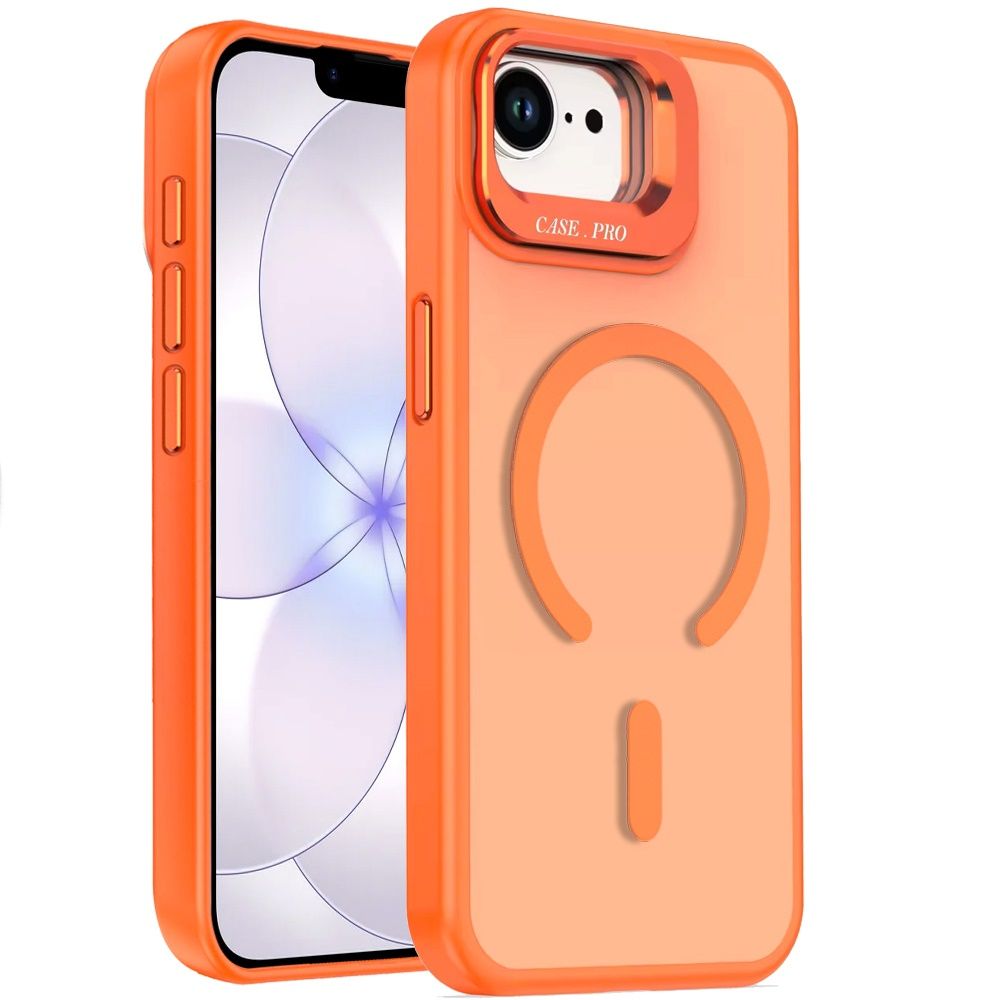 Magnetic Matte Camera Metallic Stand Hybrid Case For iPhone 16E (E edition) / SE4 (2025)- Cosmic Orange