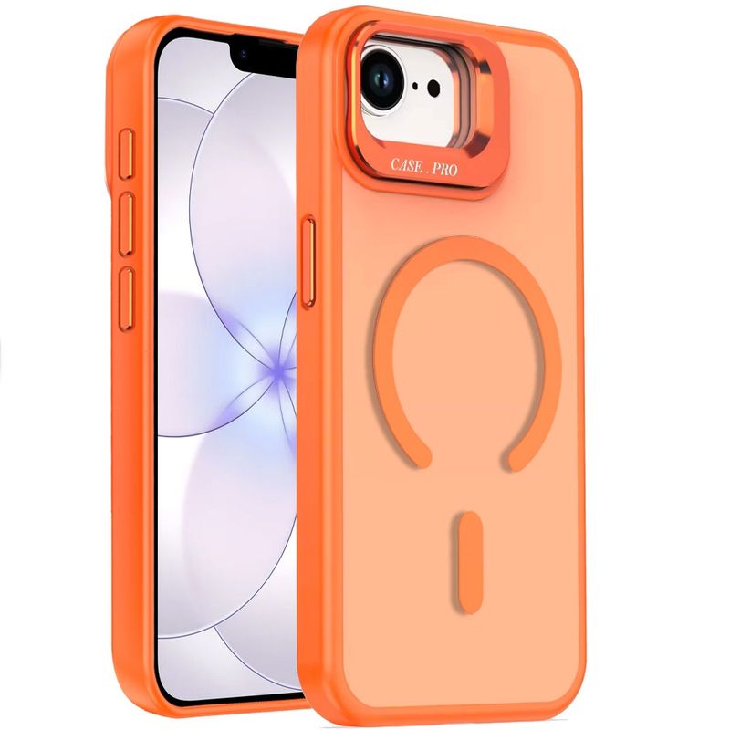Magnetic Matte Camera Metallic Stand Hybrid Case For iPhone 16E (E edition) / SE4 (2025)- Cosmic Orange
