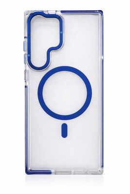 For Samsung S23 Ultra Matching Color Frame Strong Magnetic Ring Circle Transparent HQ Thick Hybrid - Blue