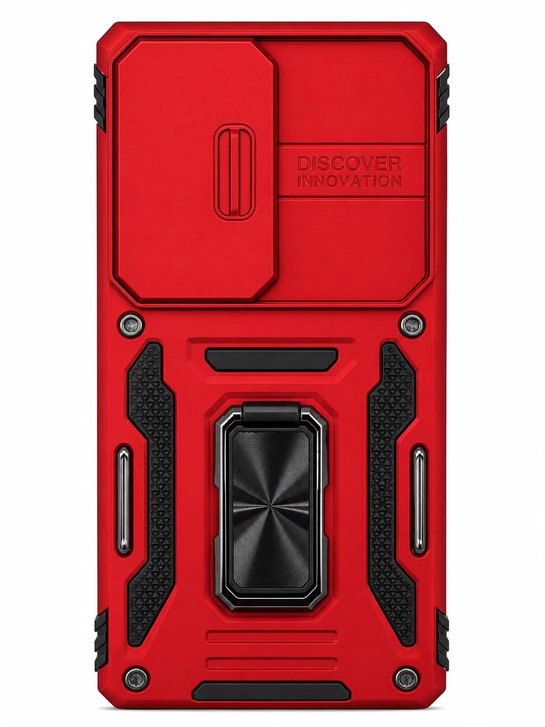 Utter Tough Metal Ring Movable Camera Window Hybrid Case Cover For Samsung s25 Ultra- Red