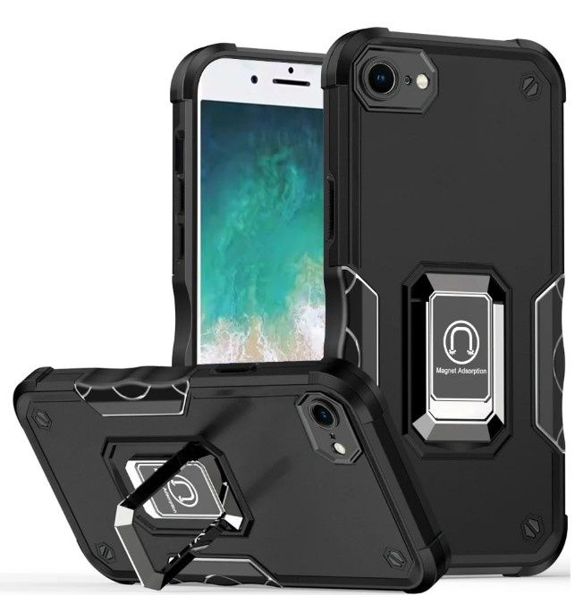 For iPhone 17E / 16E / SE4 OPTIMUM Magnetic Ring Stand Hybrid Case Cover - Black
