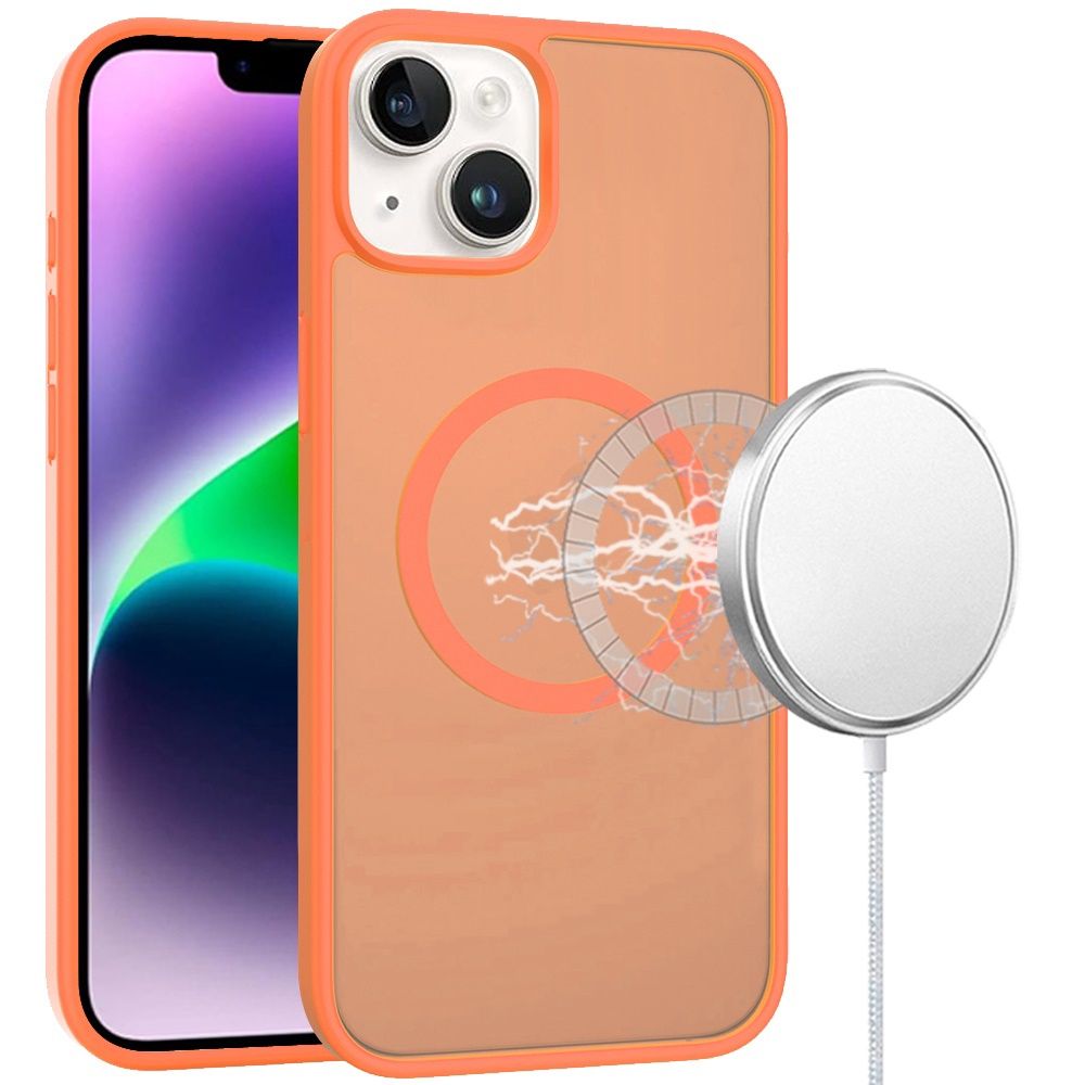 For iPhone 13/14 [Magnetic Circle] Smooth Safe Matte Feel Hybrid Case - Cosmic Orange