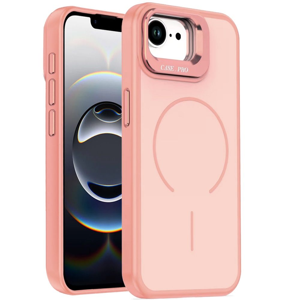 Magnetic Matte Camera Metallic Stand Hybrid Case For iPhone 17E / 16E / SE4- Pink