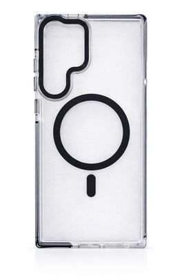 For Samsung S23 Ultra Matching Color Frame Strong Magnetic Ring Circle Transparent HQ Thick Hybrid - Black