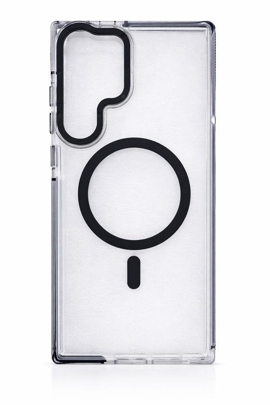 For Samsung S23 Ultra Matching Color Frame Strong Magnetic Ring Circle Transparent HQ Thick Hybrid - Black