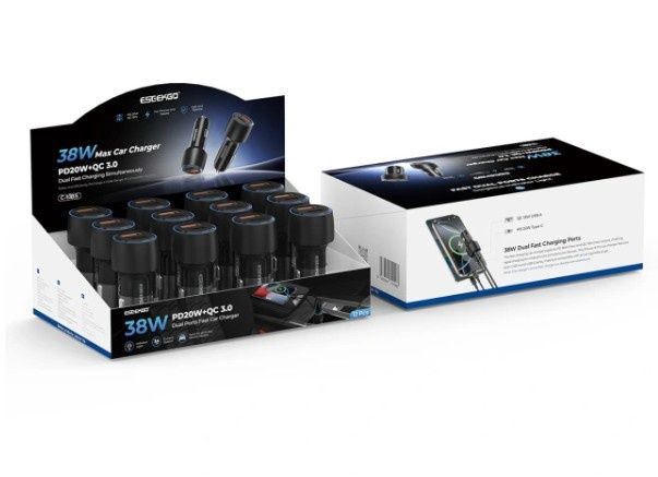 ESEEKGO C-10BS USB+Type-C 38W Dual Ports Car charger Set 12pcs
