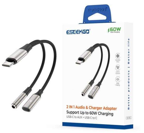 ESEEKGO ES-15C 2 In 1 Type-C to Type-C+3.5mm Audio Adapter