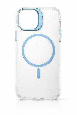 Clear Magsafe Transparent Case with  Aluminium Camera Kickstand for Iphone 15 pro-Teal