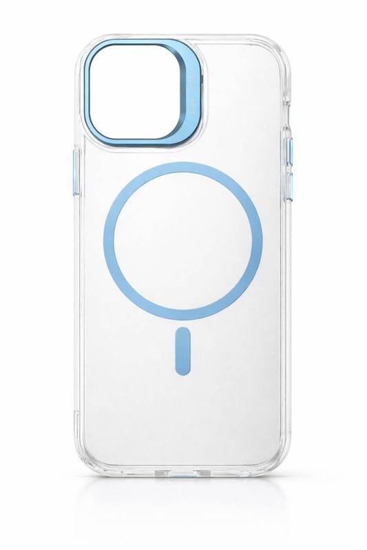 Clear Magsafe Transparent Case with  Aluminium Camera Kickstand for Iphone 15 pro-Teal