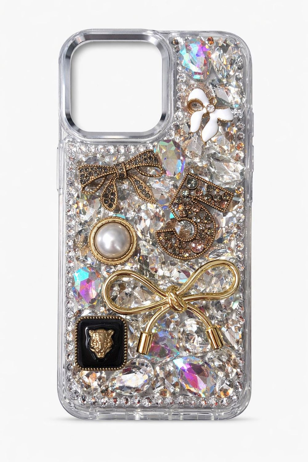 Crystal Pearl &amp; Butterfly with Diamond Phone Case for Iphone 17-White